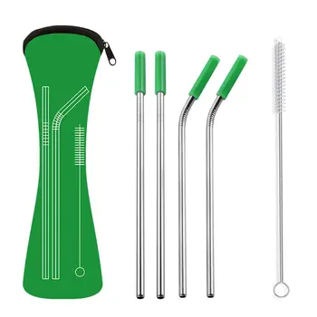 

Reusable Stainless Steel Drinking Metal Straw Bent Straight Colorful Straws Tubes Portable Straws Kit Straw Bone Bag Set