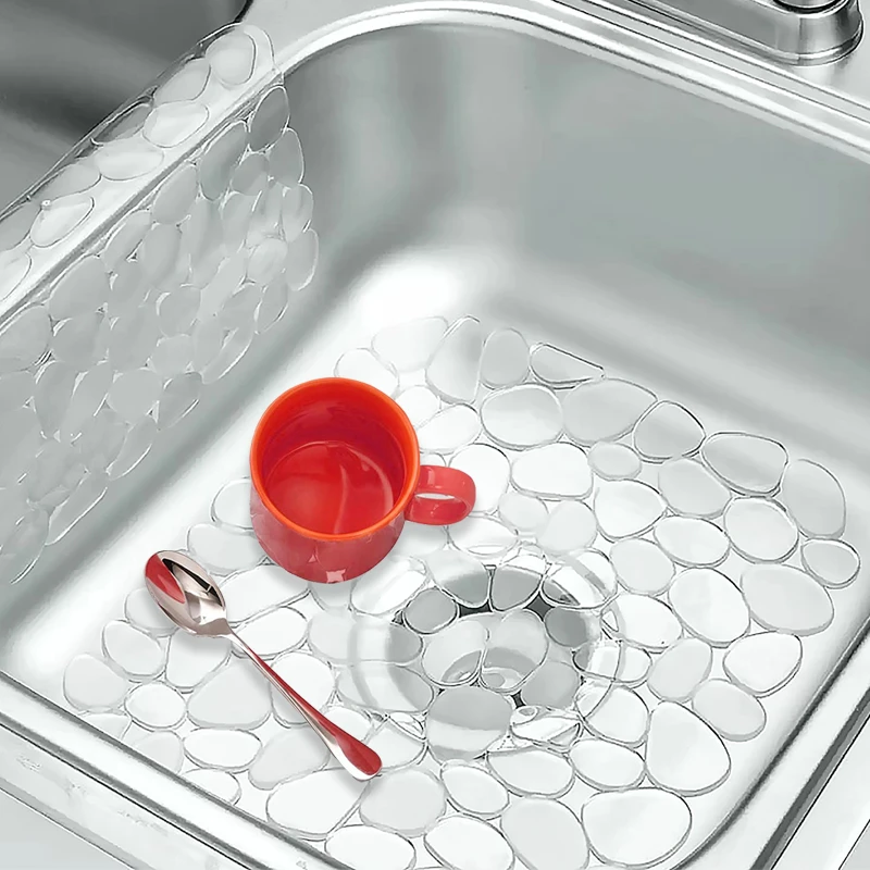 30*40cm Adjustable Placemat Kitchen Sink Dish Drying Mat Soft Plastic Sink Protector Pebble Design Sink Protector Kitchen Tools