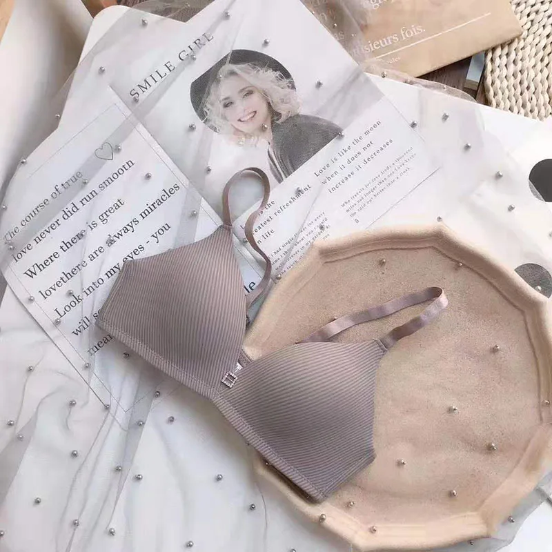 Серый Maidy, женский бюстгальтер, пуш-ап, без косточек, 3/4 чашечки, нижнее белье, Бесшовные женские бюстгальтеры, полосатый принт размера плюс, 32A-38B - Цвет: Серый