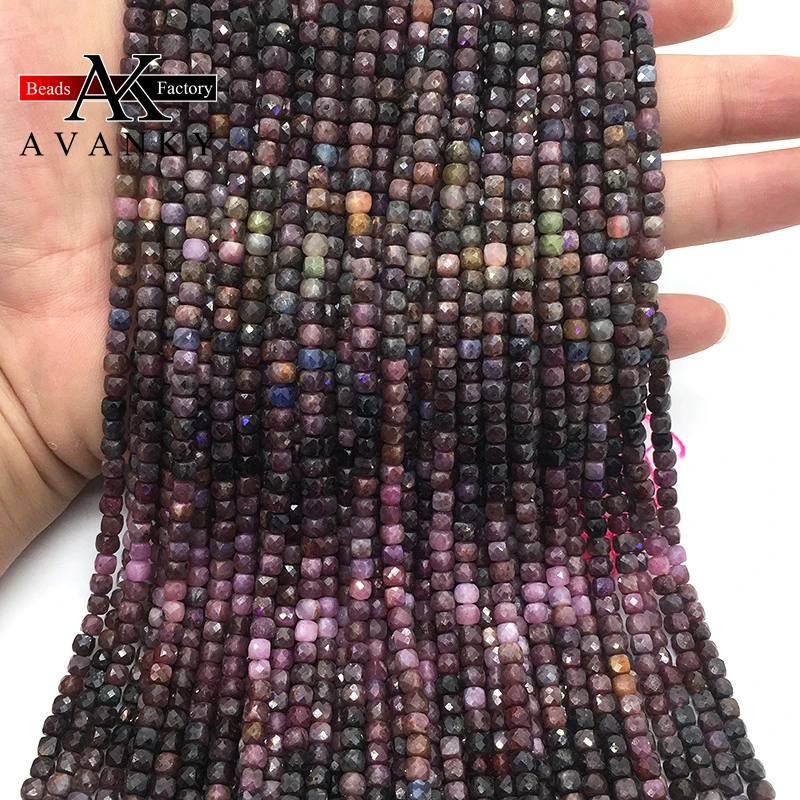 Natural Stone 4mm Colorful Ruby Sapphire Handmade Faceted Cube Loose Beads For DIY Jewelry Making Bracelet Necklace