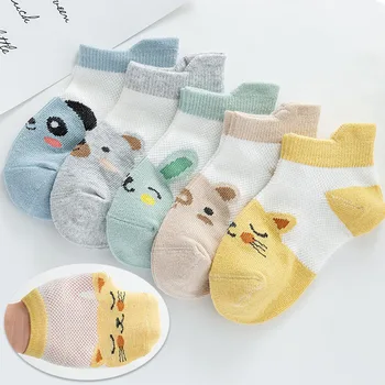 

5 Pairs/Lot Baby Socks Boys Girls Kids Infant Toddler Cotton Socks Anti Slip Summer Mesh Thin Cute Cartoon Animal Non-Slip Sock