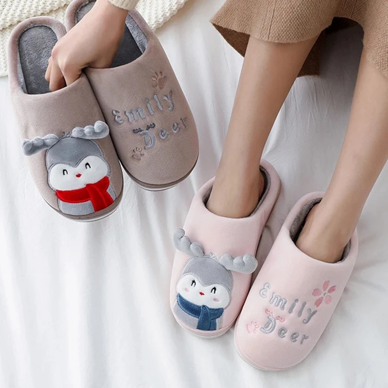 Winter Women House Slippers Faux Fur Warm Flat Shoes Female Slip ON Home Ladies Slippers Cartoon Ladies Slippers Soft Shoes