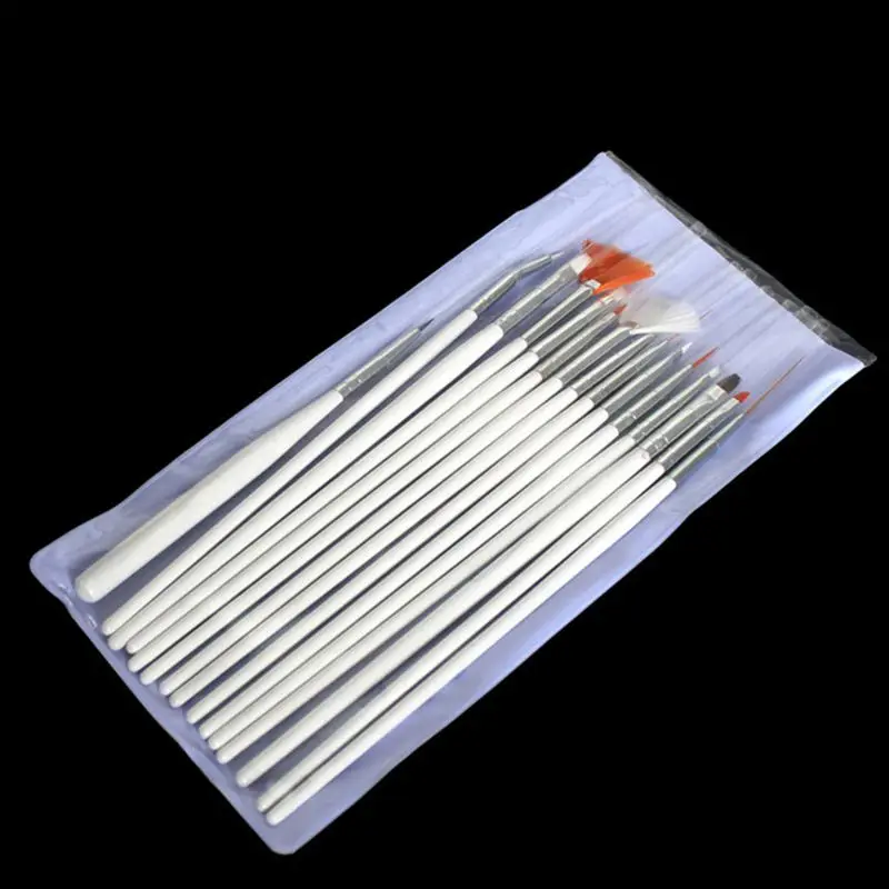 Set of 15 Nail Brushes and 5 Double Dotting Tools Pens for Nail Art