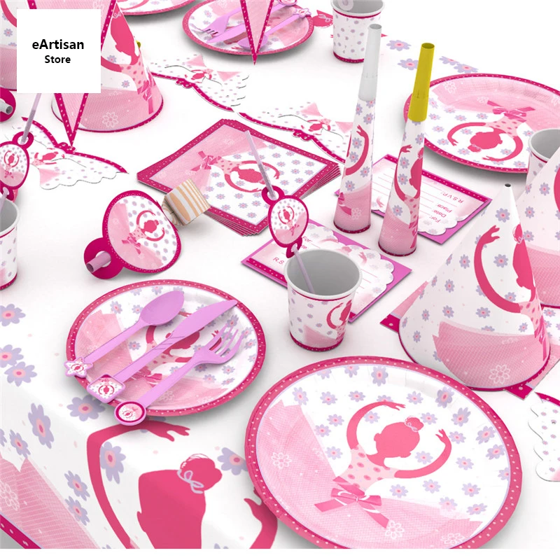 Мультяшный балетный праздничный набор для девочек, посуда, тарелка, салфетки, баннер, день рождения, конфета/попкорн, коробка для детского душа, вечерние украшения