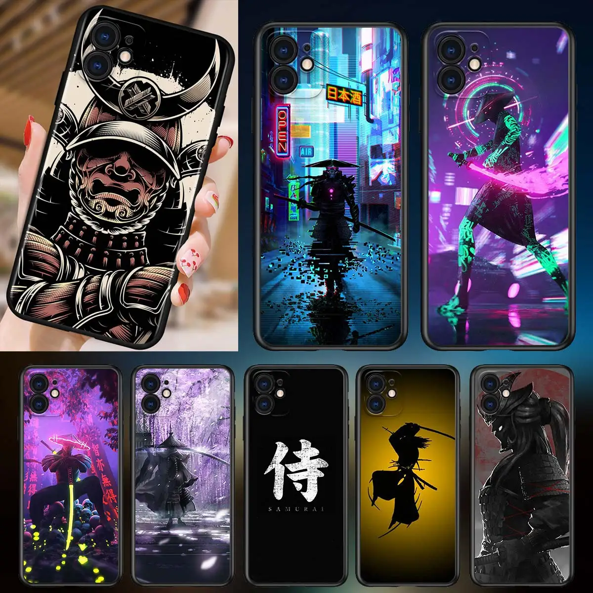 Silicone TPU Japanese Samurai Art For Apple iPhone 13 12 11 Mini XS XR X Pro MAX SE 2020 8 7 6 5 5S Plus Black Phone Case | Мобильные