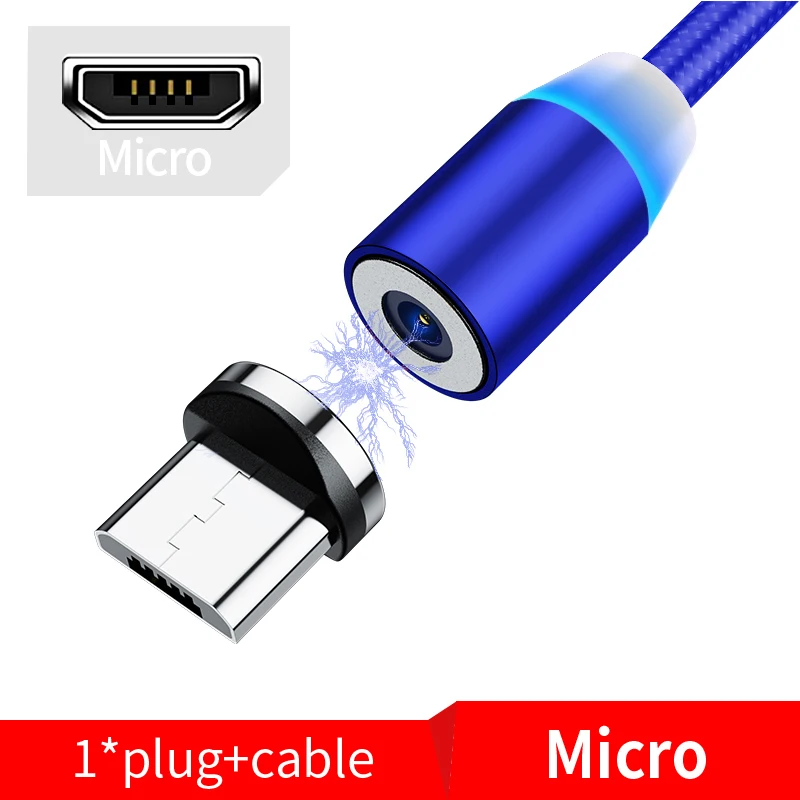 Магнитный кабель Олаф для быстрой зарядки, кабель Micro usb type C, магнитное зарядное устройство для Iphone 7 11 samsung S10 Xiaomi USB-C светодиодный шнур для телефона - Цвет: Blue Micro USB