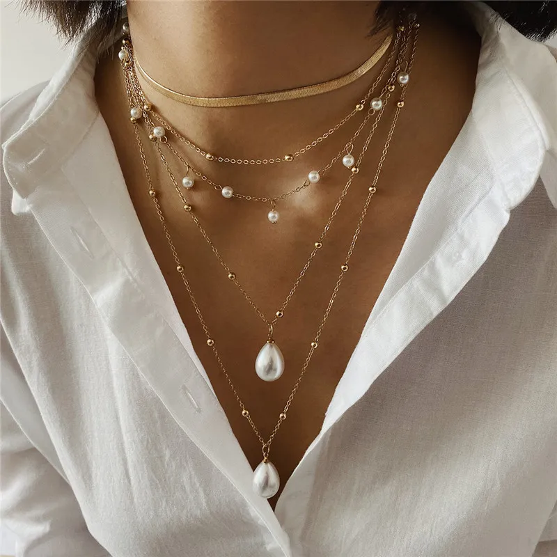 ZOSHI Bohemian Multi Layer Long Necklace for Women Imitation Pearl Choker Necklace Collars Statement Necklace Summer Jewelry