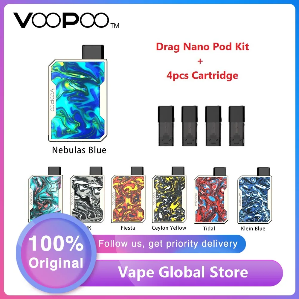 VOOPOO DRAG Nano Pod Vape Kit 750 мАч батарея 1 мл картридж E-cig с 1.8ohm катушка модный дизайн Vaping dement VS Drag 2 Kit