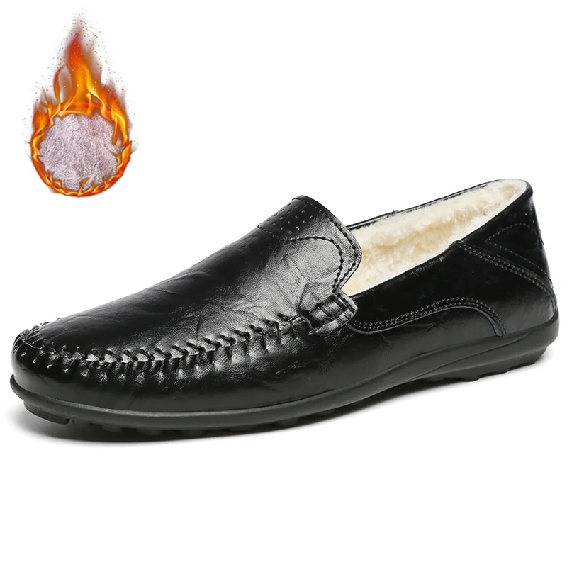 Fur black 8008-34 Размеры 38-47; кожаная мужская обувь; повседневные удобные лоферы; мокасины; обувь высокого качества; мужская легкая обувь для вождения; Новинка года - Цвет: Fur black 8008-34