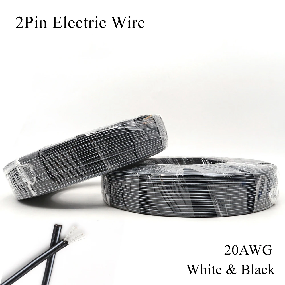 2-контактный Электрический провод 20AWG белый черный медный кабель из луженой меди