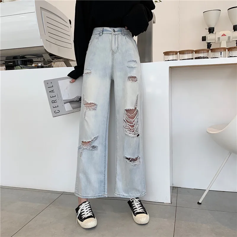 Moda feminina, брюки на молнии до щиколотки, рваные, свободные, прямые, винтажный с высокой талией, джинсы скинни, женская одежда
