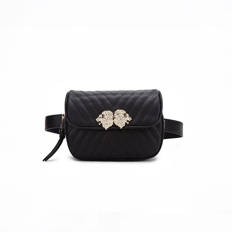 Waist Bags for Women Zipper Phone Purse Shoulder Bag Plaid Pu Leather Fanny pack Ladies Shopping Bolsa Travel Waist Packs - Цвет: Black