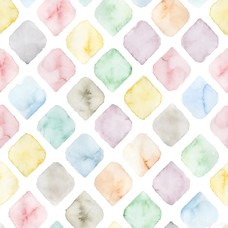 Papel de Parede Descascável Geométrico Papel de Parede Removível Azul Verde Amarelo Roxo Decorição de Parede Quadrada Mural de Casa