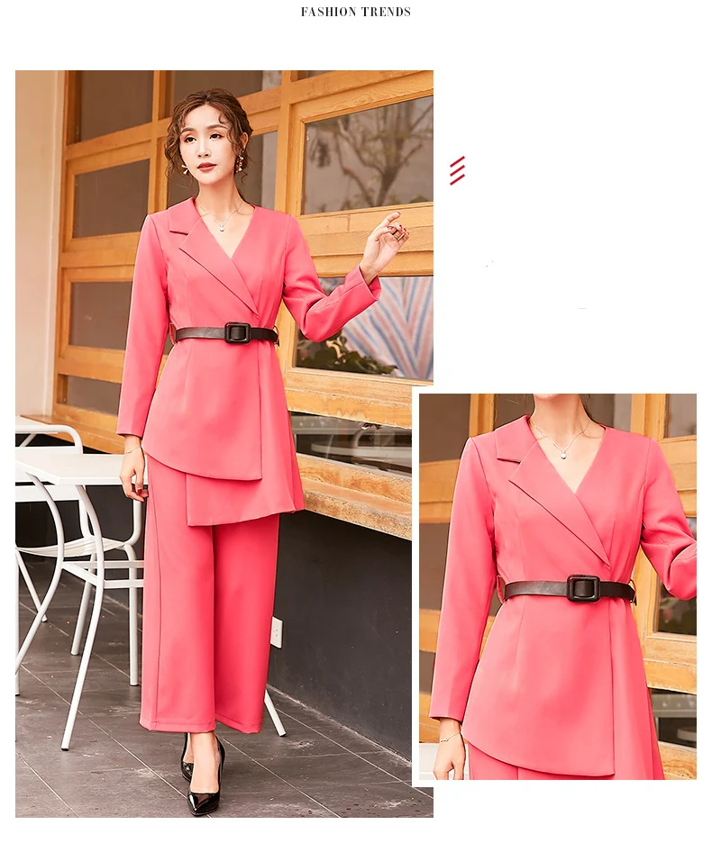 Ellacey Autumn New Women's Suit Slim Irregular Long Blazer Women's Pantsuit Elegant Office Lady Blazer Set