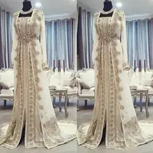 Кафтан марокаин Кафтан Вечернее платье Дубай Абая арабское, с длинными рукавами изумительная золотая вышивка с квадратным вырезом платья