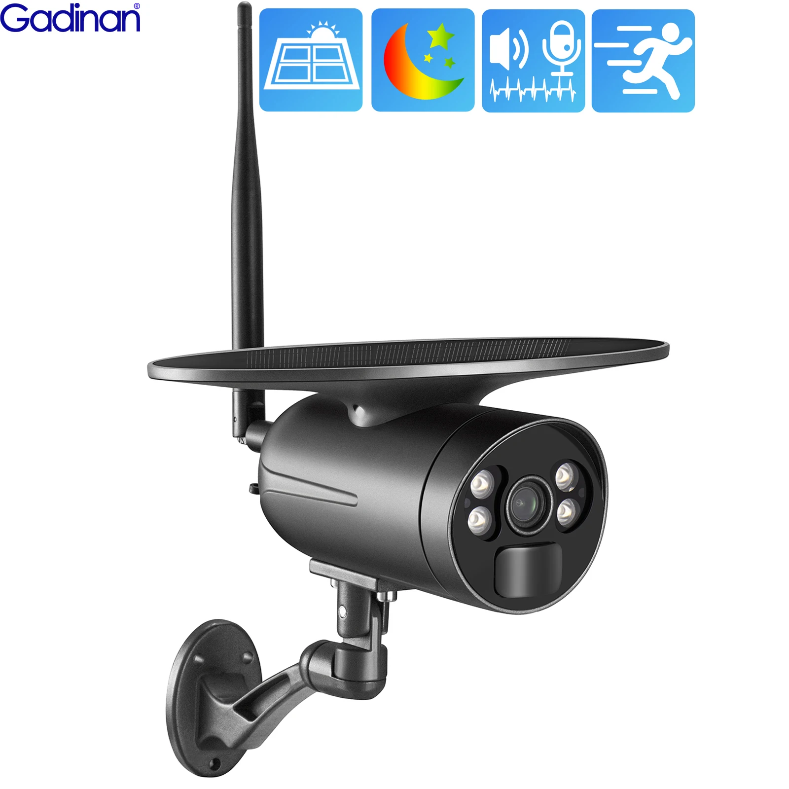 Gadinan Solar Battery Camera Tuya APP 4G / Wifi PIR Human Activate Bullet Surveillance IP66 Waterproof Color Night Vision | Безопасность