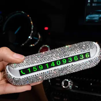 

1Pc Car Temporary Stop Sign Vehicle-Mounted Rhinestone Car Parking Card Phone Number Plate Card For Girl Women Car