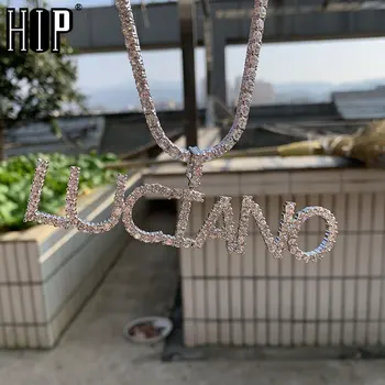 

Hip Hop Iced Out Tennis Letters Custom Name Zircon Chain Pendants & Necklaces For Men Jewelry With Gold Tennis Chain