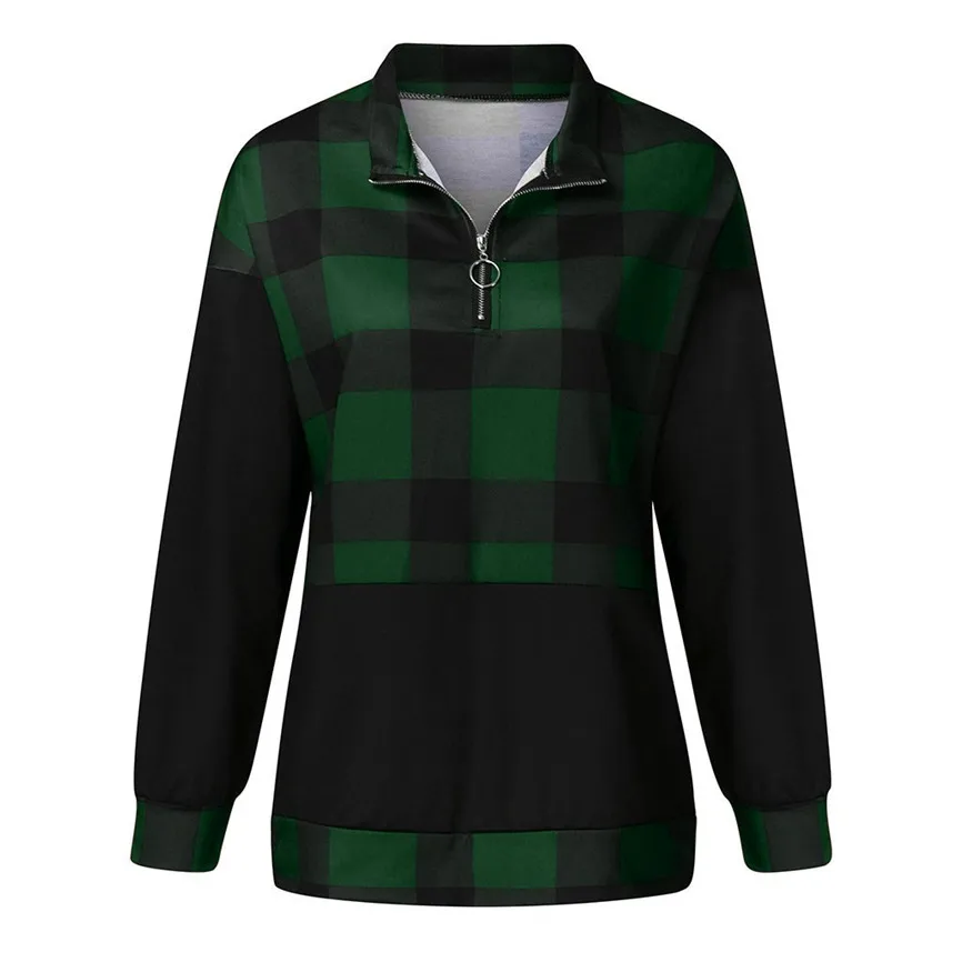 Женские свитшоты, пуловер, Женская цветная клетчатая рубашка на молнии с заплатками на локоть, пуловер, толстовка, топ, тонкая Женская толстовка