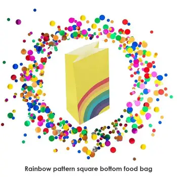 

Gift Bags Rainbow Pattern Square Bottom Food Catering Packaging Oil Proof Taker Paper Bags for Birthday Parties Gift