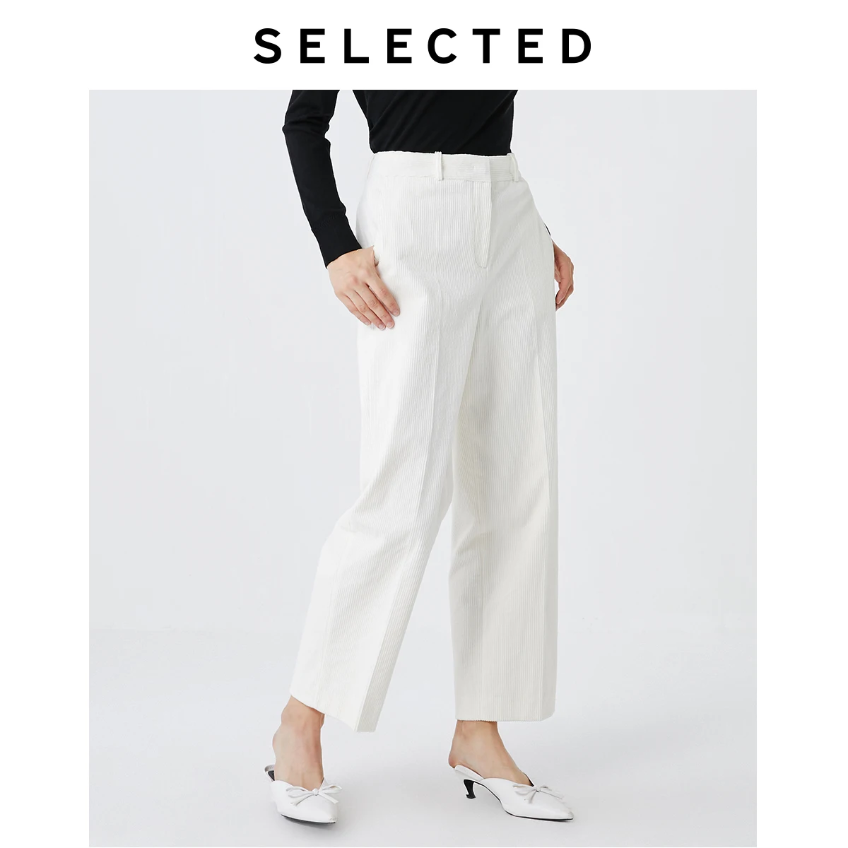 SELECTED Women Straight Fit Corduroy Pure Color Mid-rise Crop Pants S|419418506 SELECTED Women Straight Fit Corduroy Pure Color Mid-rise Crop Pants S|419418506
