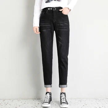 

BornSra Spring Thicken Velvet Women Straight Leg Jeans Pants 2020 High Waist Loose Long Pants Female Trouser Ladies Denim Jeans