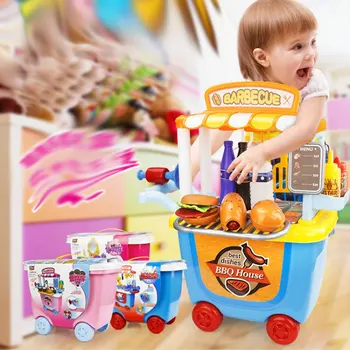 

Children'S Simulation Kitchen Tableware Cosmetics Repair Tools Ice Cream Burger Play House Trolley Toy