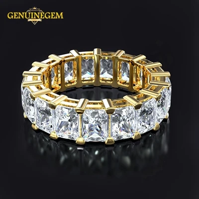 GENUINEGEM, Настоящее серебро, 925 ювелирные изделия, Свадебные обручальные кольца для женщин, созданный Муассанит, драгоценный камень, кольцо, вечерние, подарки - Цвет камня: Yellow Gold