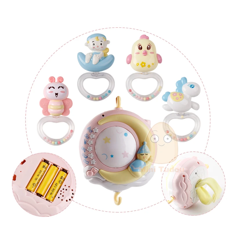 Newborn Infant Baby Boy Toys Crib Mobiles Toy Holder Rotating Crib Mobile Bed Musical Box Projection 0-12 Months Baby Rattles