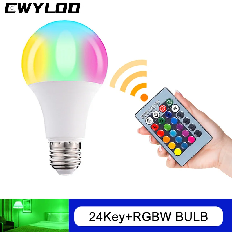 E27 RGBW светодиодный лампы светильник 4W 10W 15W 110V 220V семь цветов дистанционный пульт