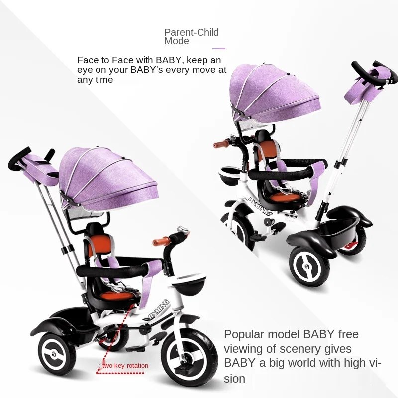 LazyChild Folding Children's Tricycle Multifunction Two-way Baby Stroller Bicycle Seat Space Wheel Three Wheels Stroller