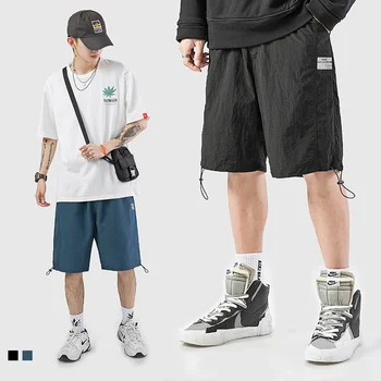 

Summer New Tide Brand Shorts Men Solid Color Loose Drawstring Five Points Beach Pants Breathable bermudas masculina Men Shorts