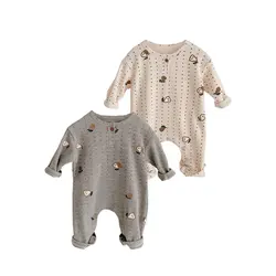 Autumn Baby Rompers Toddler Jumpsuits Pear Print Boys Clothing Newborn Clothes Waffle Rompers 
