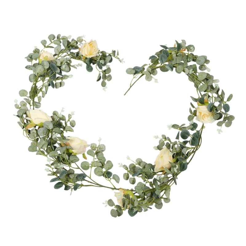 

New-Party Decoration Artificial Eucalyptus Garland with Champagne Rose Garland Eucalyptus Leaves Wedding Background Wall Decorat