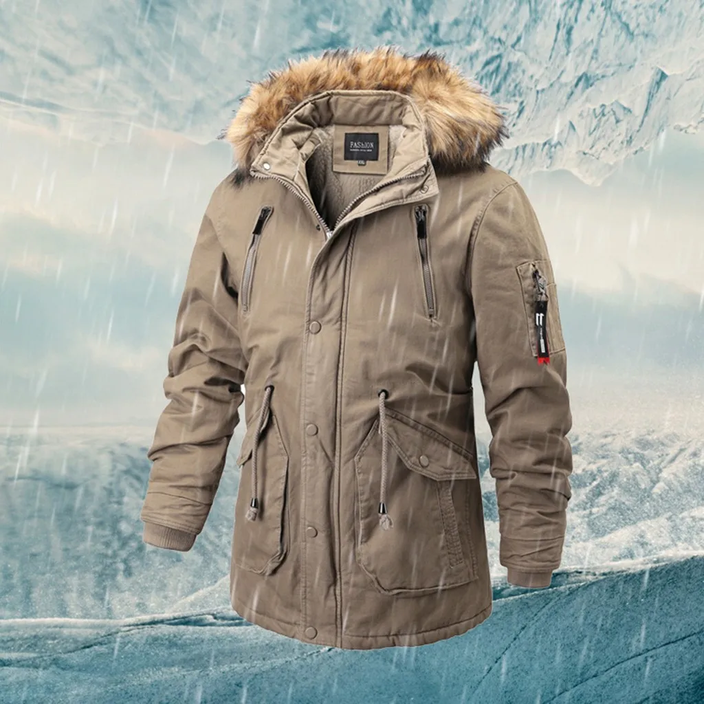 

Skiing jacket Men Thick Warm Parka Fur Hooded Male Winter Coat Cotton Windbreaker Jackets Men Plus Size XL 2XL 3XL Dropshipping