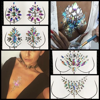 

Rhinestone Nipple Sticker Body Jewelry Stick On Breast Temporary Tattoo Stickers 3D Gem Stones Self Adhesive Stickers For Woman