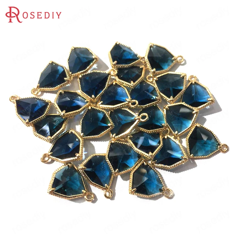 Dark Blue 37100) 10 шт 13 мм 24K золото цвета шампанского латунь и стекло граненые треугольные формы Подвески для изготовления ювелирных изделий - Metal color: Dark Blue