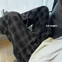 Fernan Plaid Women Sweatpants Korean Style Black Gothic Goth Pants Vintage Streetwear Harajuku Hip Hop Casual Trouser Joggers