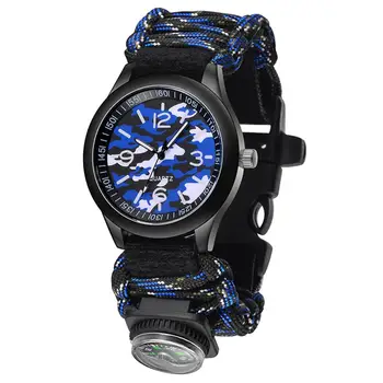 

Sports Men Round Dial Camouflage Weave Band Compass Analog Quartz Wrist Watch