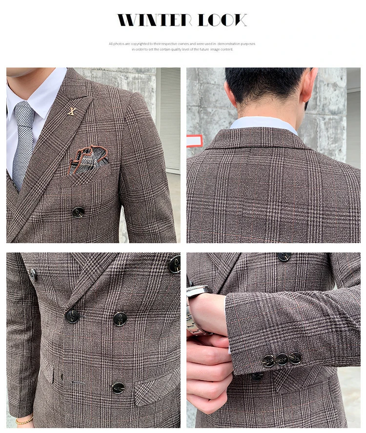 Мужской s Slim Fit двубортный костюм черный серый 3 шт смокинг джентльмена свадебный костюм для жениха деловые костюмы для мужчин Q871