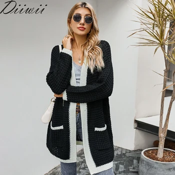 

Diiwii fashion Women Open Stitching Cardigan Sweater With Pockets Long Sleeve Knitted Sweaters Coat Elegant Winter Warm