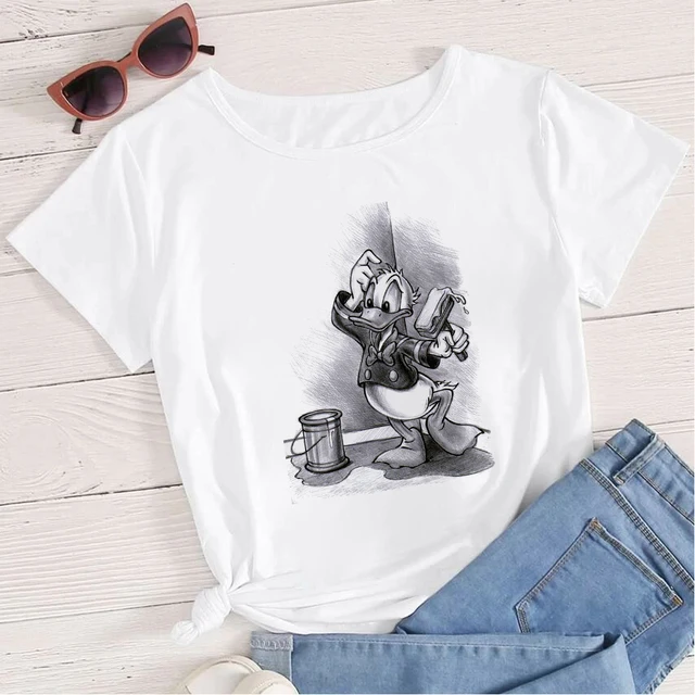 Women's Clothing Summer 2022 Mickey Minnie Mouse Disney Short Sleeve T-shirts for Girls Funny Fashion Streetwear Woman Shirt 12-20AC3023-T-White
