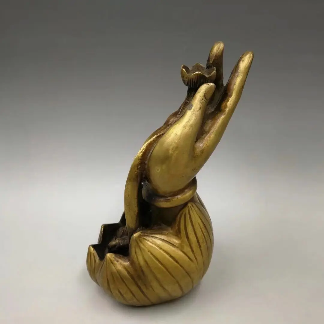 Китайский Старый латунный бергамот статуя Гуаньинь Будды Kwan-yin Bodhisattva Qianlong год украшения дома