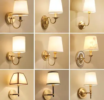 

American Wall Lamp Bedroom Bedside Lamp European Lighting Modern Simple Living Room Creative Corridor Wall Lamp Full Copper AC