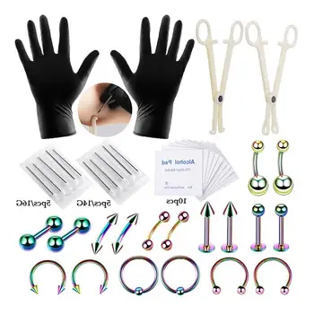 

42pcs Professional Body Piercing Tool Kit Ear Nose Navel Nipple Belly Eyebrow Lip Nose Needles Set Sterile Fashion Jewel