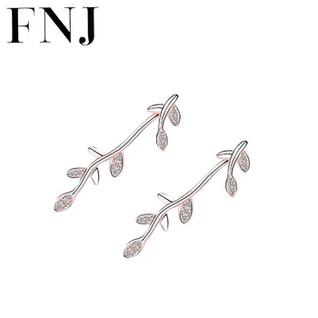 

FNJ Leaf Earrings 925 Silver Jewelry Original Pure S925 Sterling Silver Stud Earring for Women Cubic Zircon