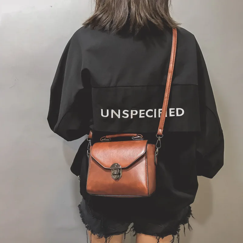 

Small Bag Women's 2019 New Style Harajuku Versatile Oil Skin Mortise Lock Handbag INS Super Fire Korean-style Shoulder Bag