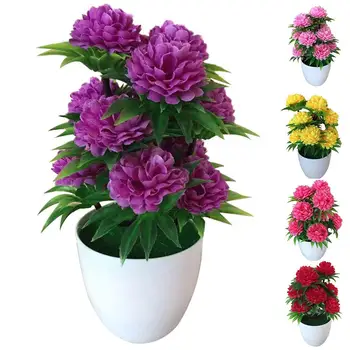 

1Pc Bright Color Lifelike Artificial Chrysanthemum Bonsai Potted Fake Plant Landscape Home Floral Decor