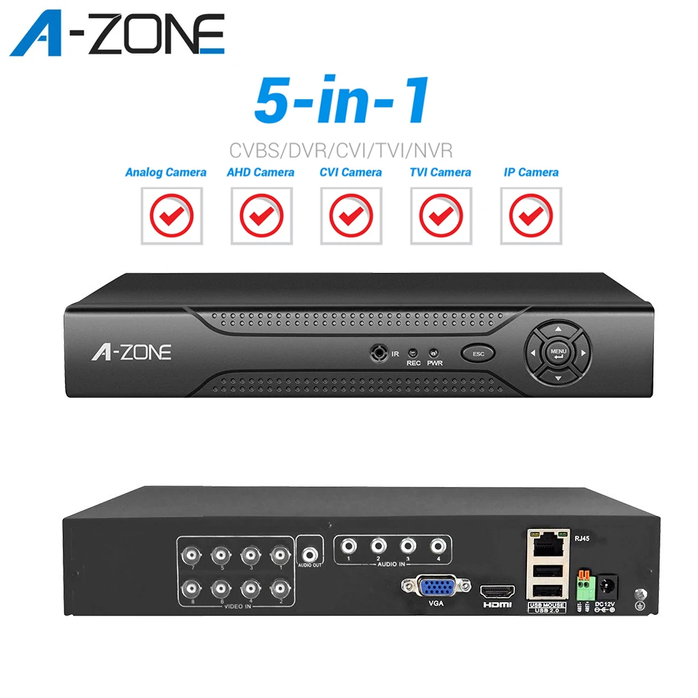 

A-ZONE 4CH 8CH 5.0MP AHD DVR Onvif P2P CCTV Surveillance Digital Video Recorder For Home Security Camera System IP Anlog Camera