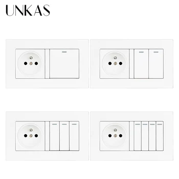 

UNKAS French Standard Wall Power Socket 146MM*86MM + 1 2 3 4 Gang 1 / 2 Way On / Off Light Switch PC Plastic Panel Outlet